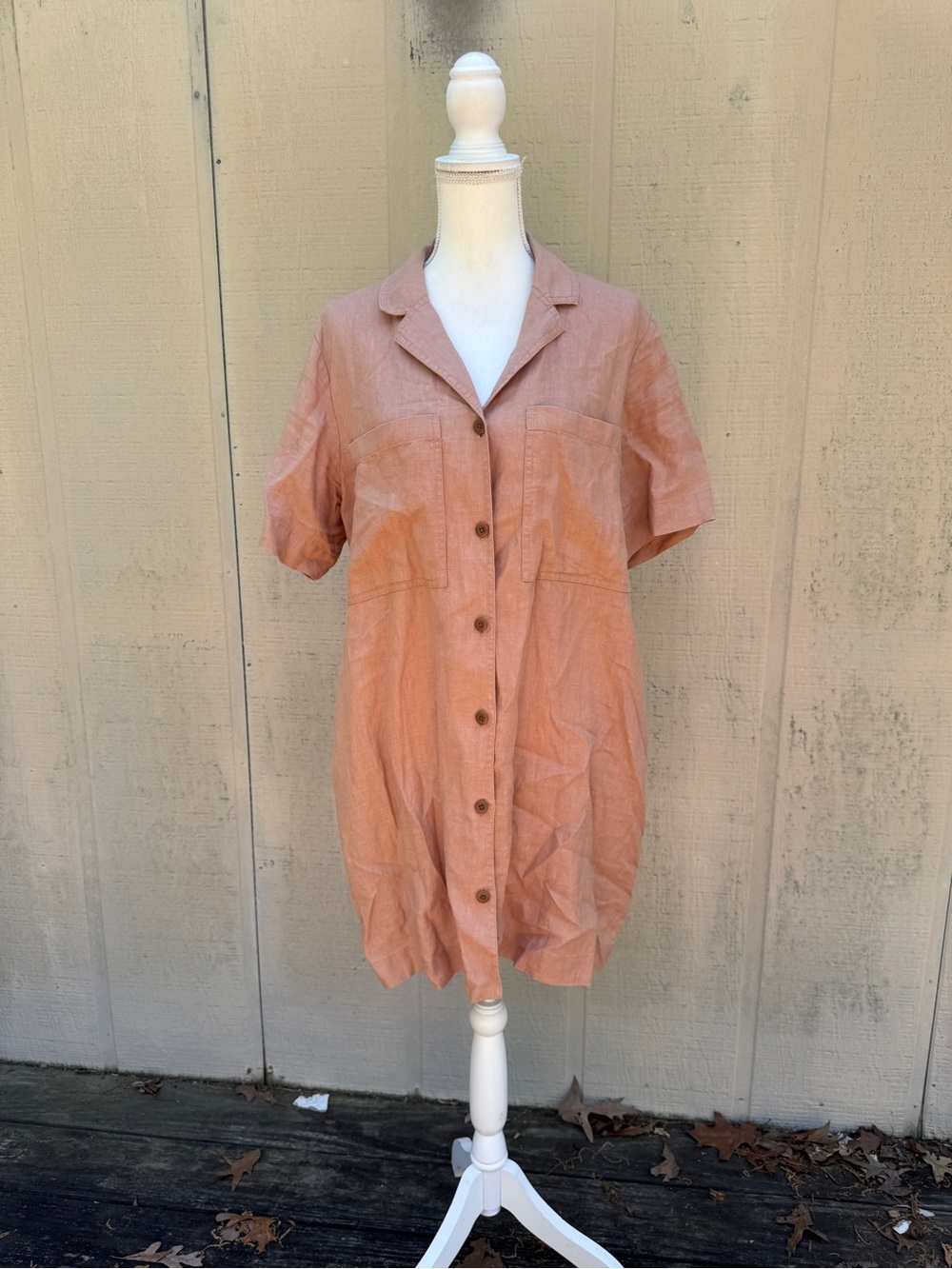 Everlane Peach Linen Button-Front Mini Dress